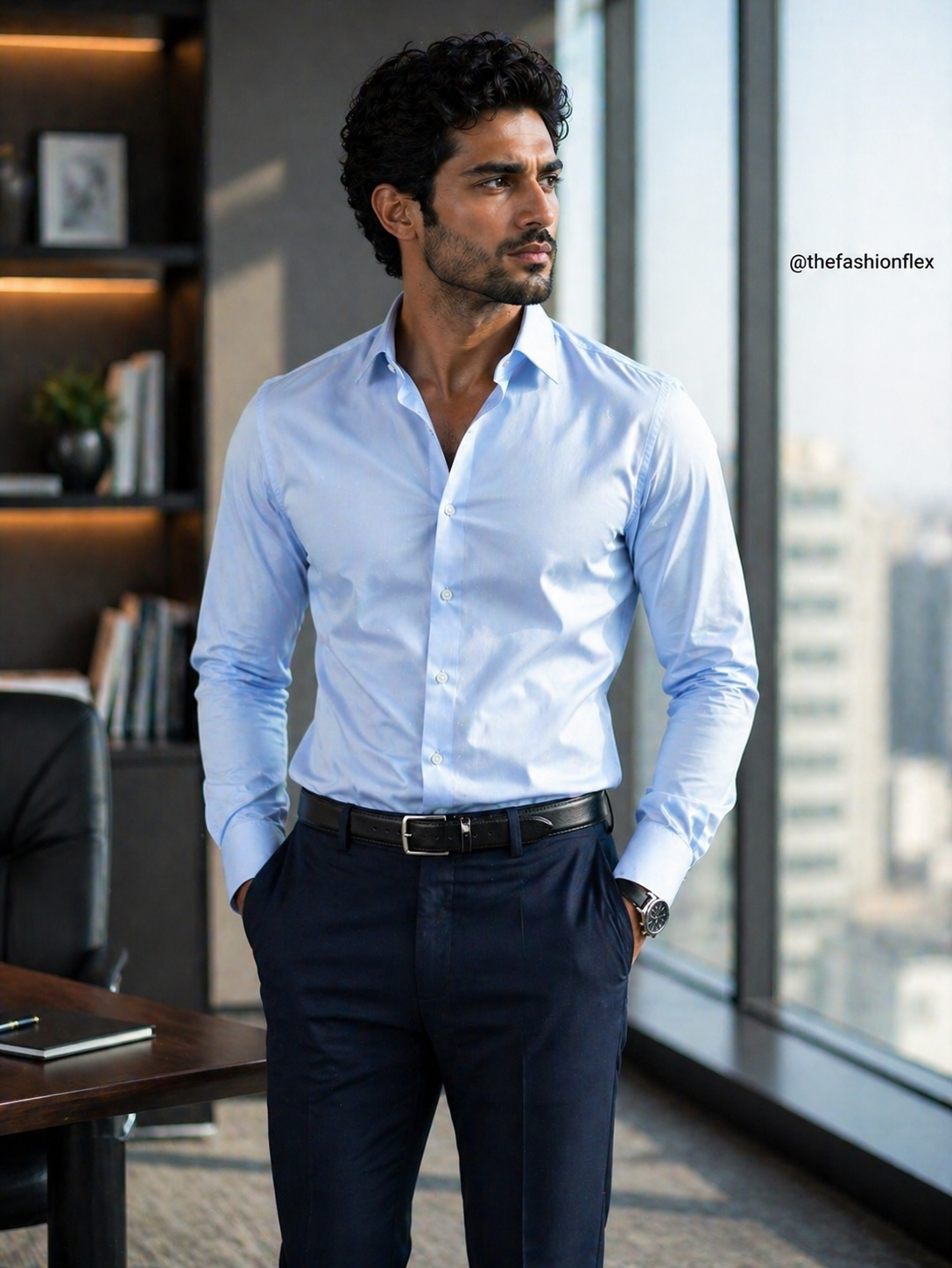 men’s wardrobe basics light blue office shirt