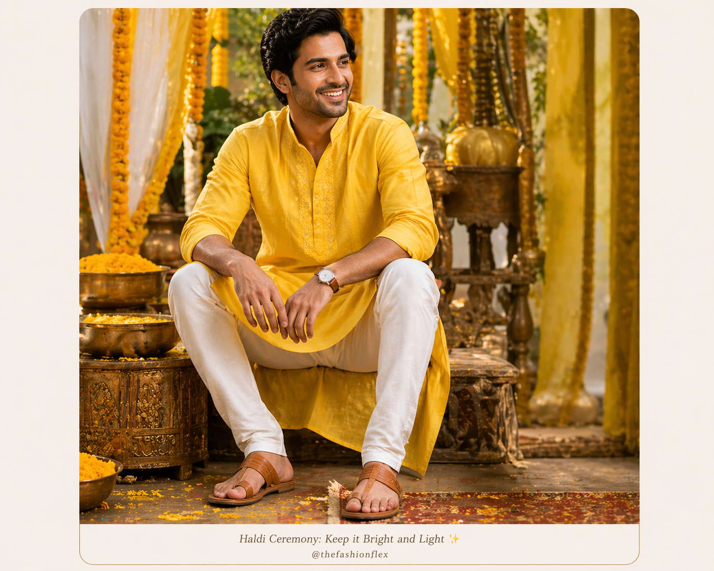 man wearing yellow kurta for haldi ceremony