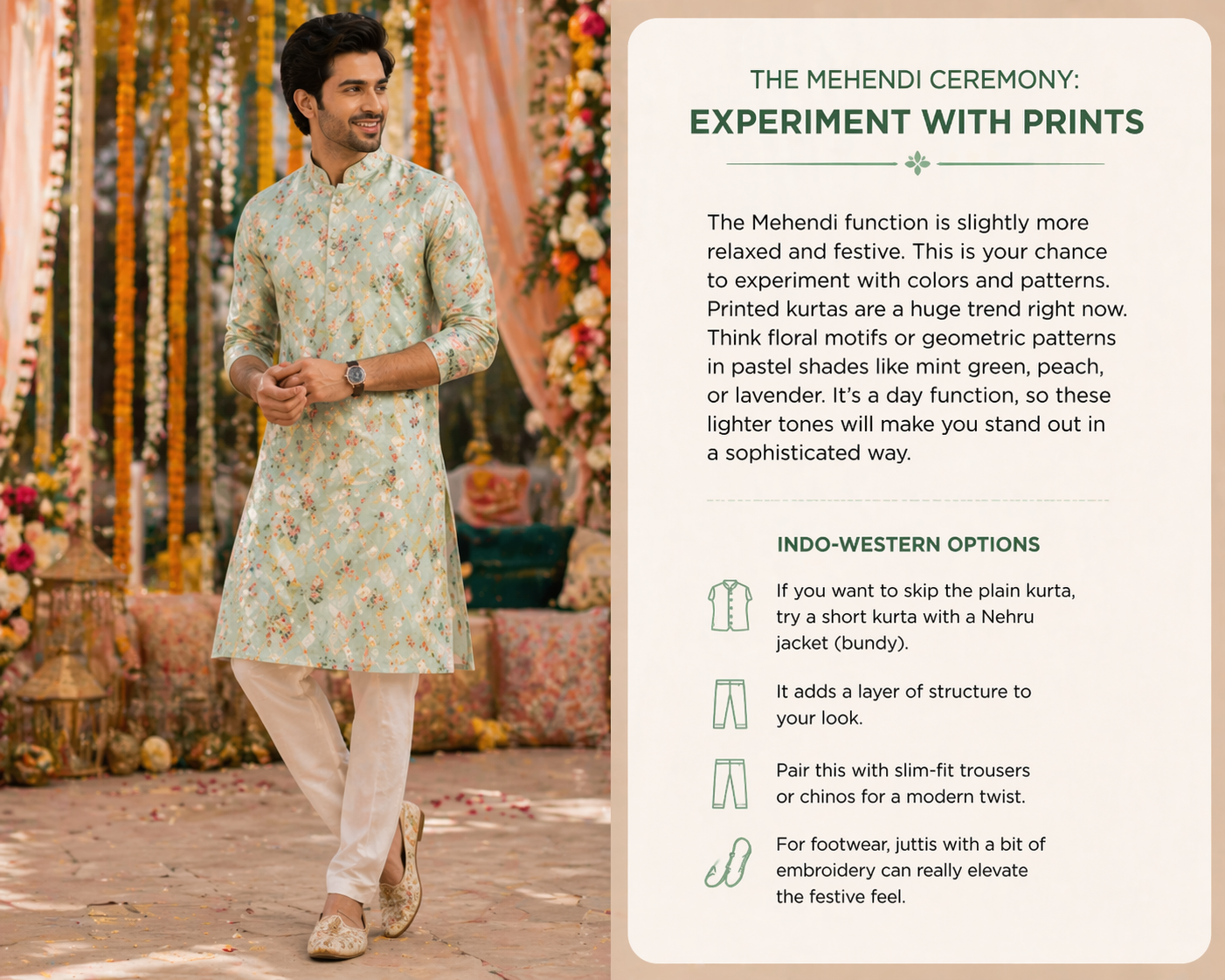 man wearing pastel kurta for mehendi function