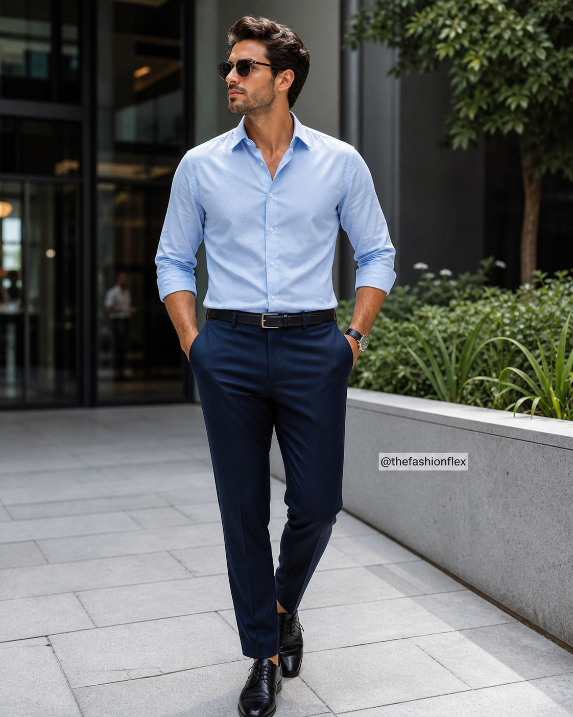 best summer shirts for men light blue shirt navy pants outfit