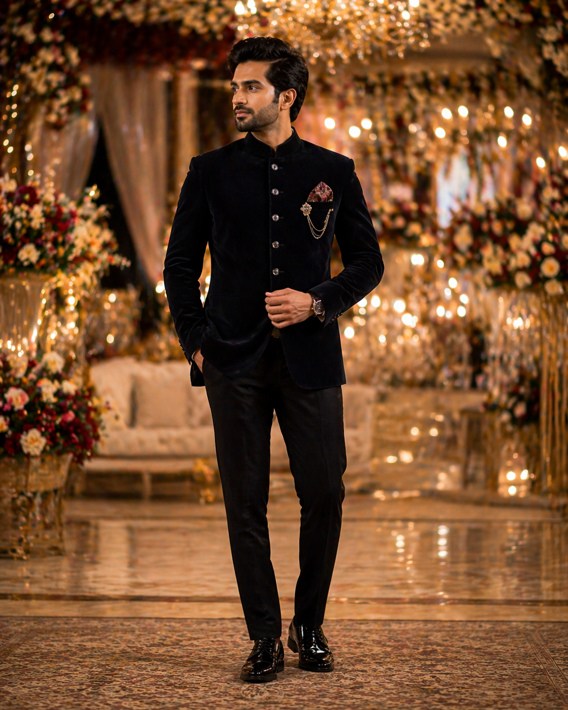 man wearing suit for reception