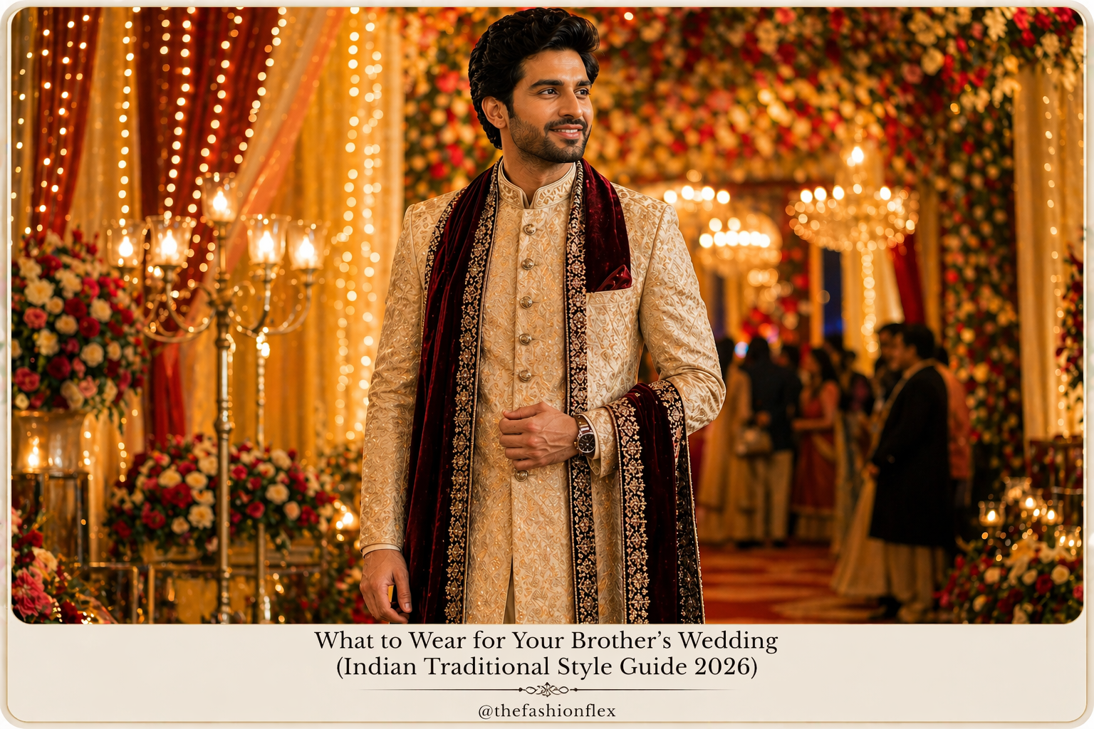 Indian man wearing traditional sherwani at wedding