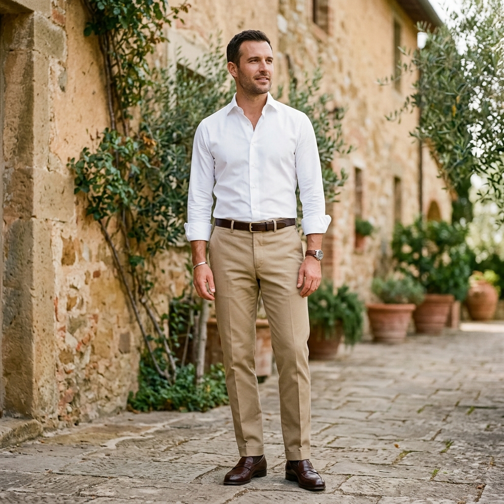 White shirt and khaki pants neutral outfit combinations men